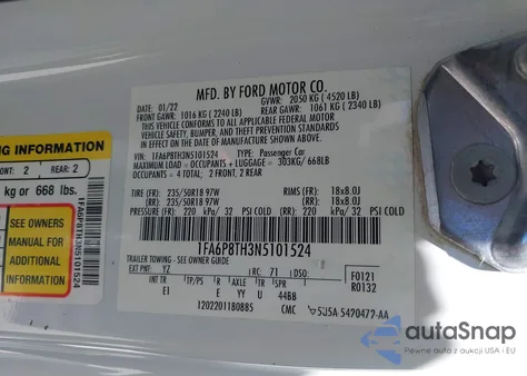 2022 Ford Mustang Ecoboost Premium Fastback из США, поврежденный, VIN 1FA6P8TH3N5101524